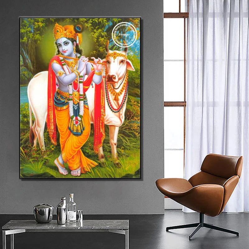 Indian God Radha Krishna Wall Art Full Diamond Painting Hindu Art Cross Stitch Embroidery Picture Mosaic Craft Living Room Decor