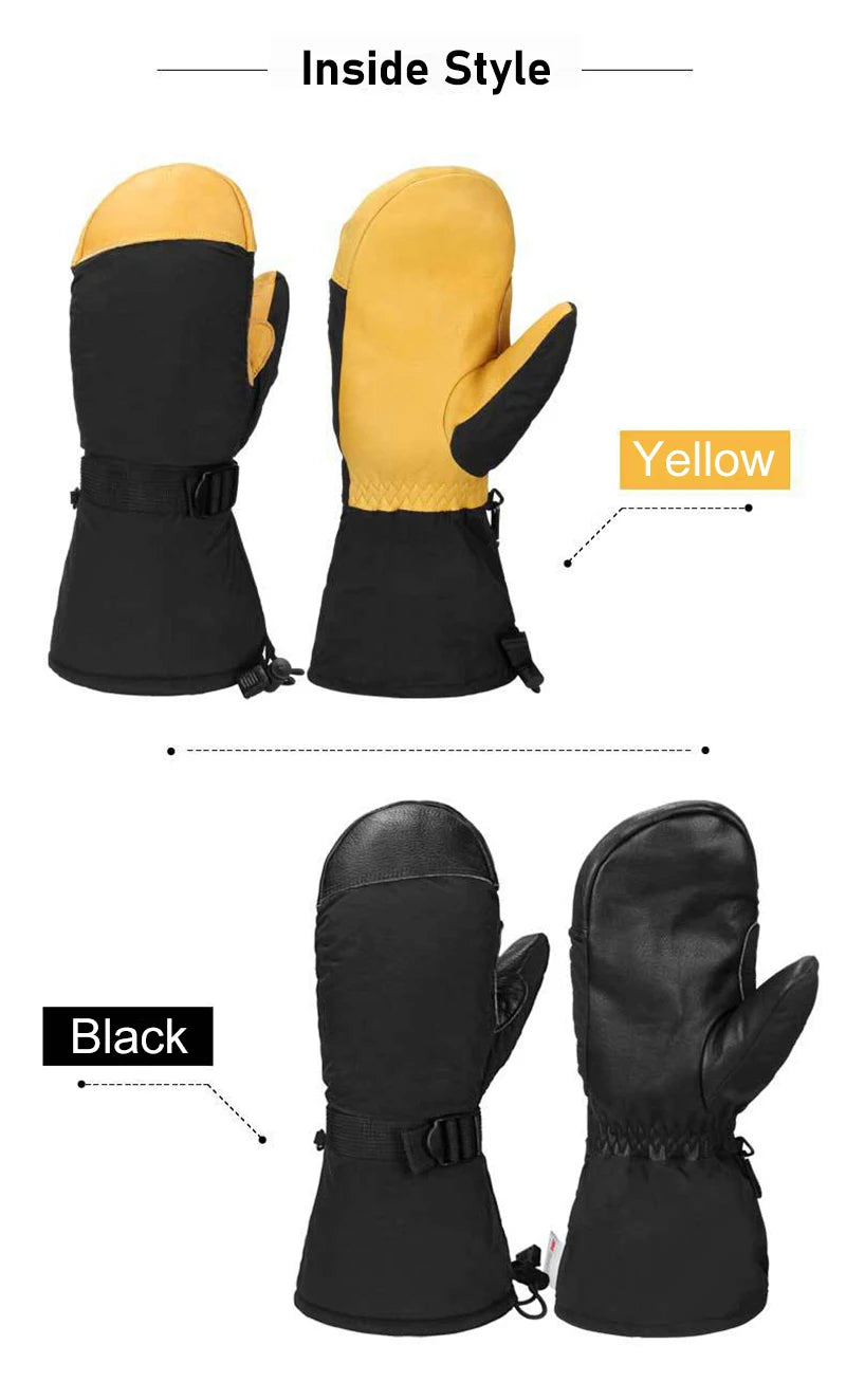 Winter Ski Mittens Snowboard Snowmobile Skiing Sports Motorcycle Riding Windproof Waterproof Pu Warm Ski Glove for Men Women