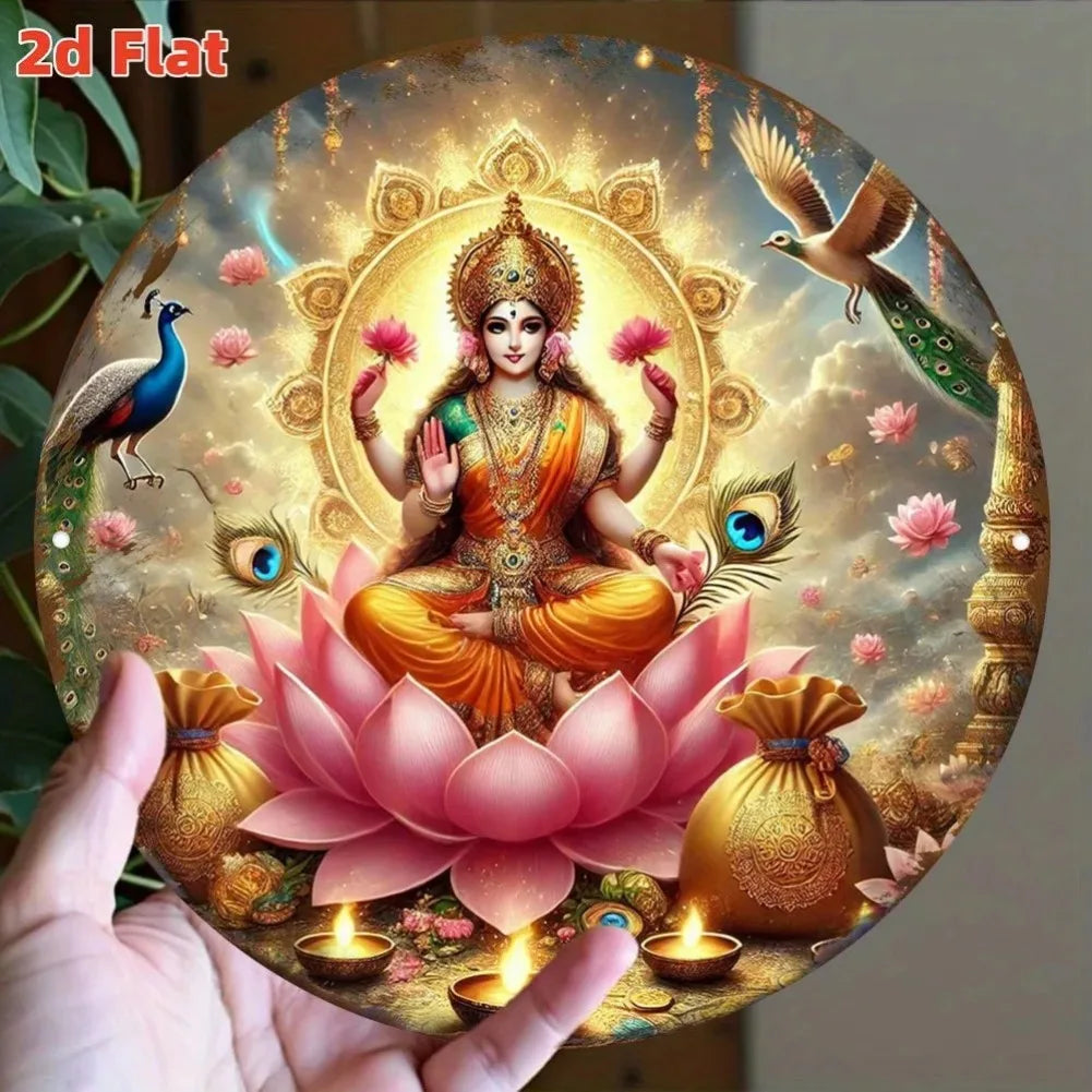 Lakshmi Goddess Wall Art - Hindu Buddhist Decor | Lotus, Peacock & Bird Motifs | Ideal for Temple, Hotel & Restaurant