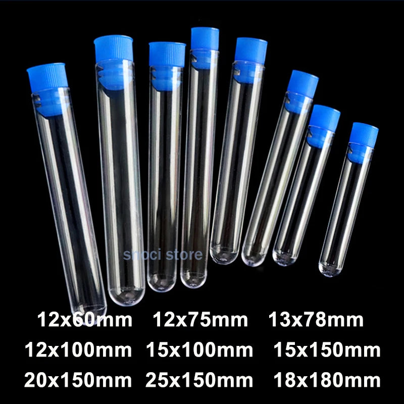 Clear Lab Transparent plastic test tube 10mm-25mm U-shaped bottom with cap tubes school education supplies Wedding Favours
