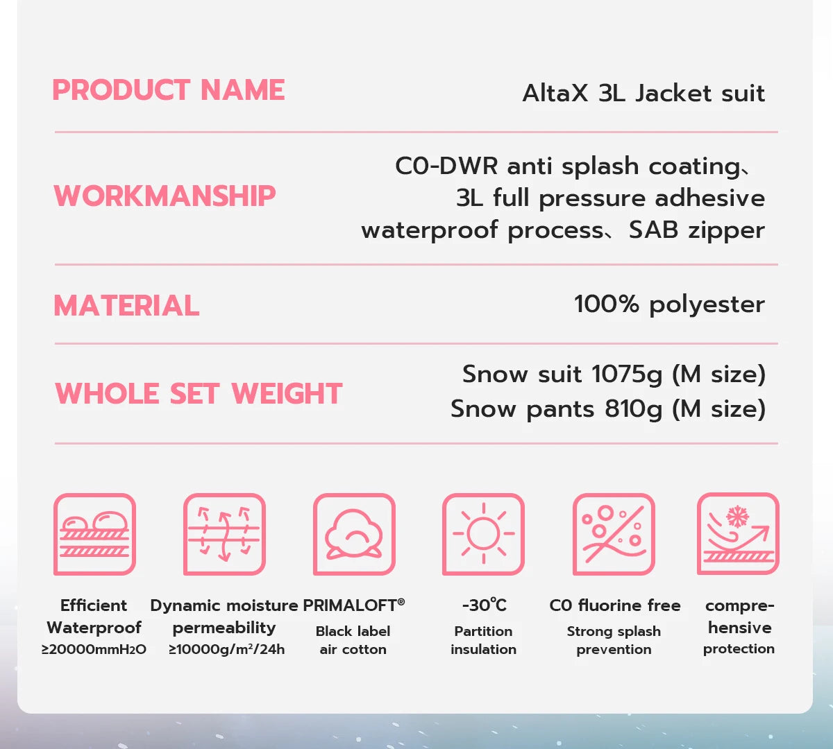 VECTOR Men Women 3L Cotton Ski Jacket Ski Pants Winter Warm Windproof Waterproof Outdoor Sports Snowboard Ski Coat Trousers