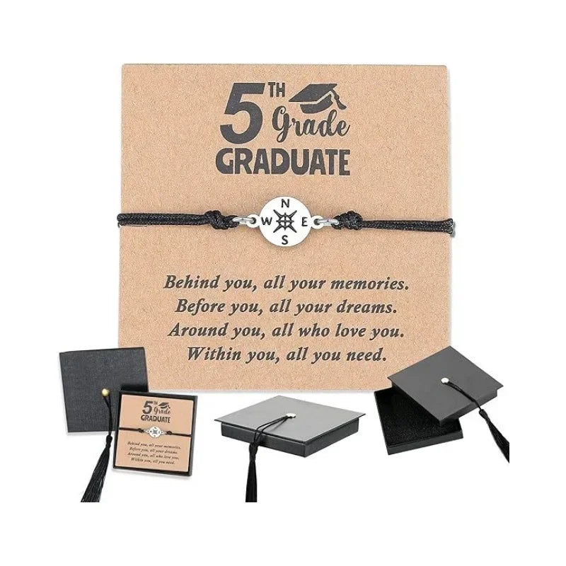 New graduation season and back-to-school season gifts: Doctoral cap gift box, stainless steel compass, woven bracelet, band card