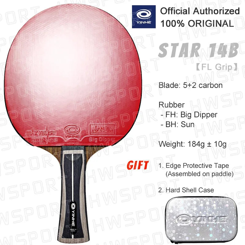 YINHE Professional Table Tennis Racket Pre-made 12 13 14 15 Star Ping Pong Racket Paddle 5 Wood 2 Carbon Offensive Bat for Speed