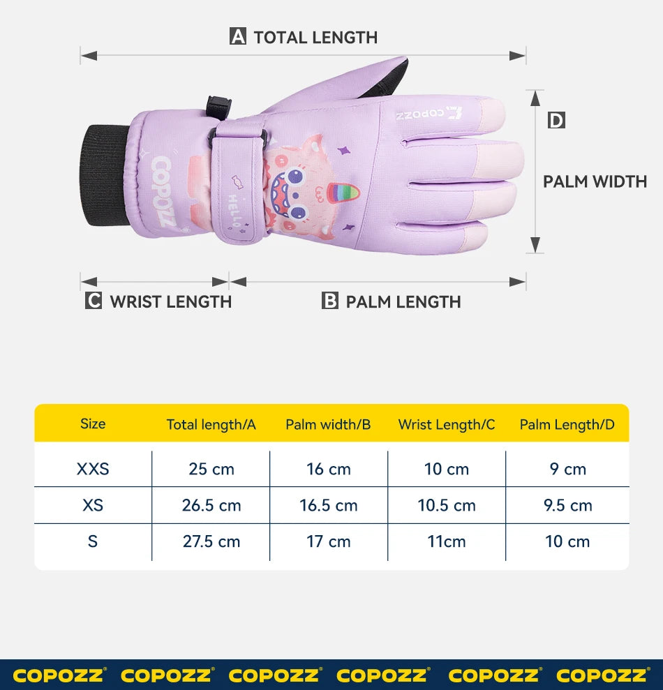 COPOZZ New Children's Ski Gloves 3M Thinsulate Wear resistant Winter Thermal Gloves Cartoon Waterproof Snowboard Gloves For Kids