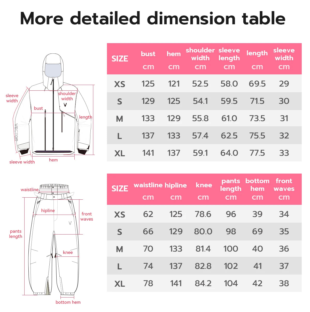 VECTOR Men Women 3L Cotton Ski Jacket Ski Pants Winter Warm Windproof Waterproof Outdoor Sports Snowboard Ski Coat Trousers