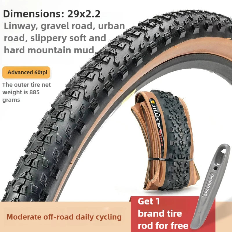 JILUER Folding Tire for Mountain and Road Bikes  27.5" Puncture-Resistant, 29" & 700c Sizes, Ultralight with Yellow Sidewalls
