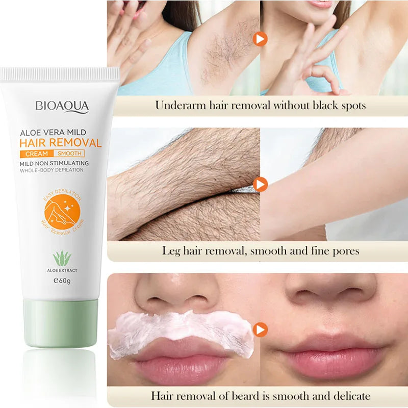 60g men/women aloe vera painless permanent hair removal cream, fast, thorough, gentle and smooth skin, hair removal care product