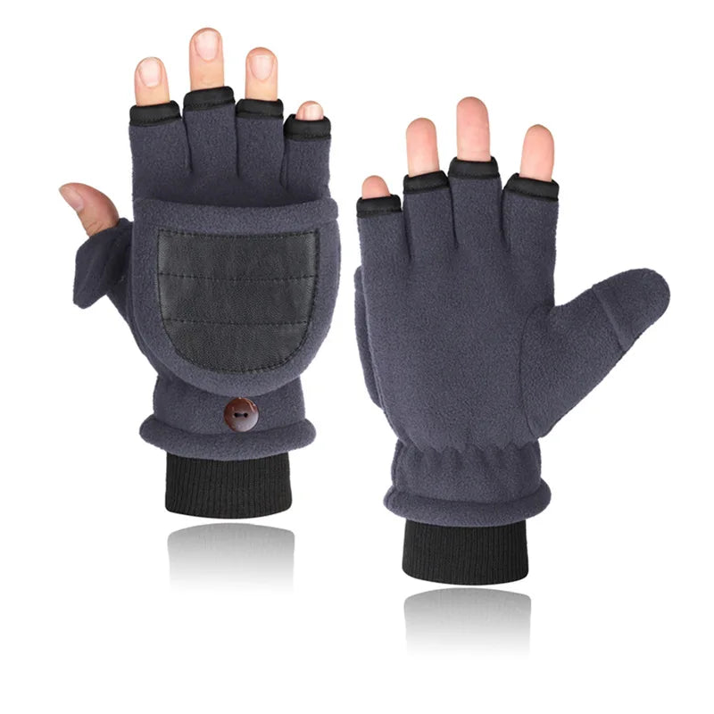 Winter Gloves Fingerless Convertible Warm Thermal Mittens Gloves Windproof Polar Fleece Warm men women double-layer Flap Gloves