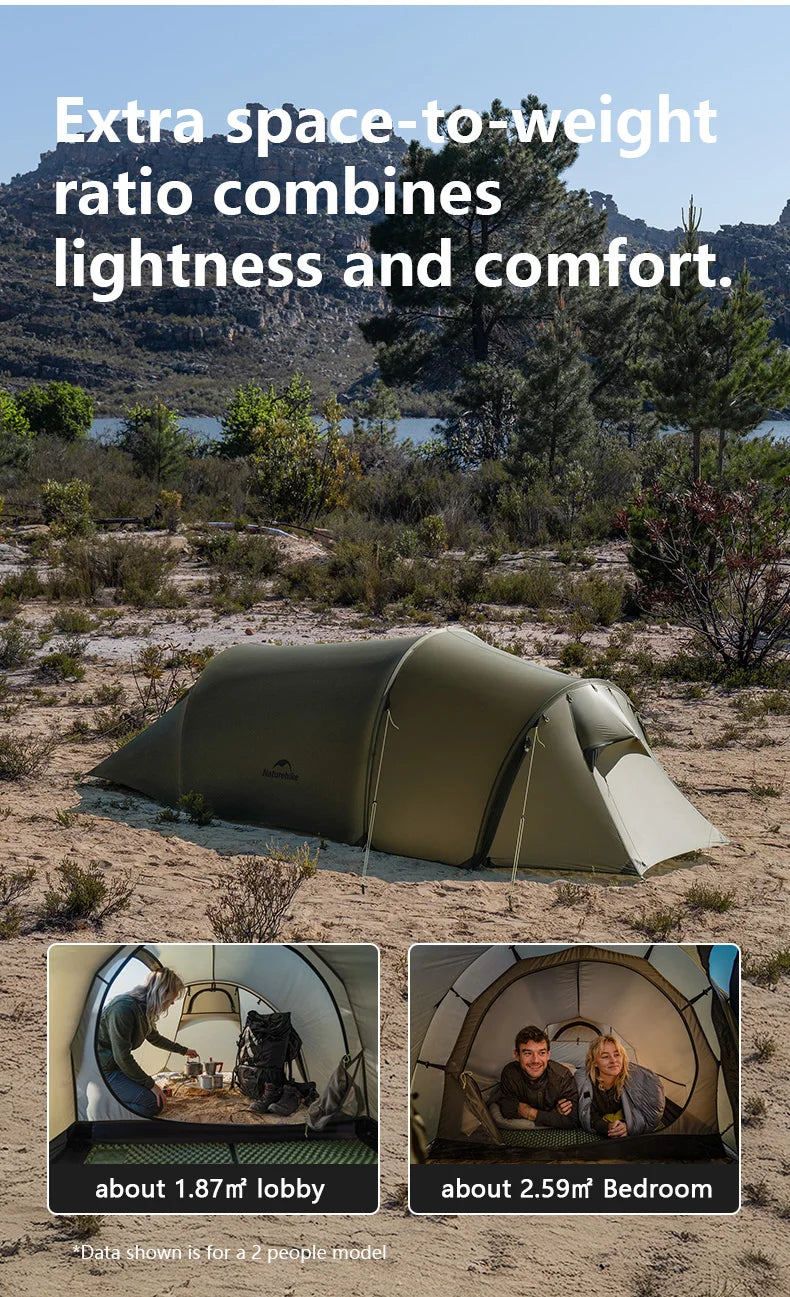 Naturehike Opalus UL 2-3 Man Hiking Tent Portable 4 Seasons High Strength 15D Nylon Backpack Trekking Tunnel Tent CNK2450WS036
