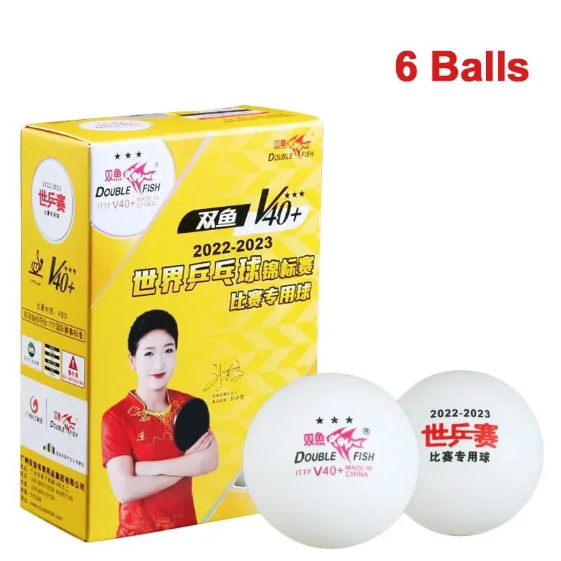 Double Fish 3 Star Table Tennis Balls V40+ Special Ping Pong Balls for WTT ABS New Material Seamed Balls for Competition 6/Pack