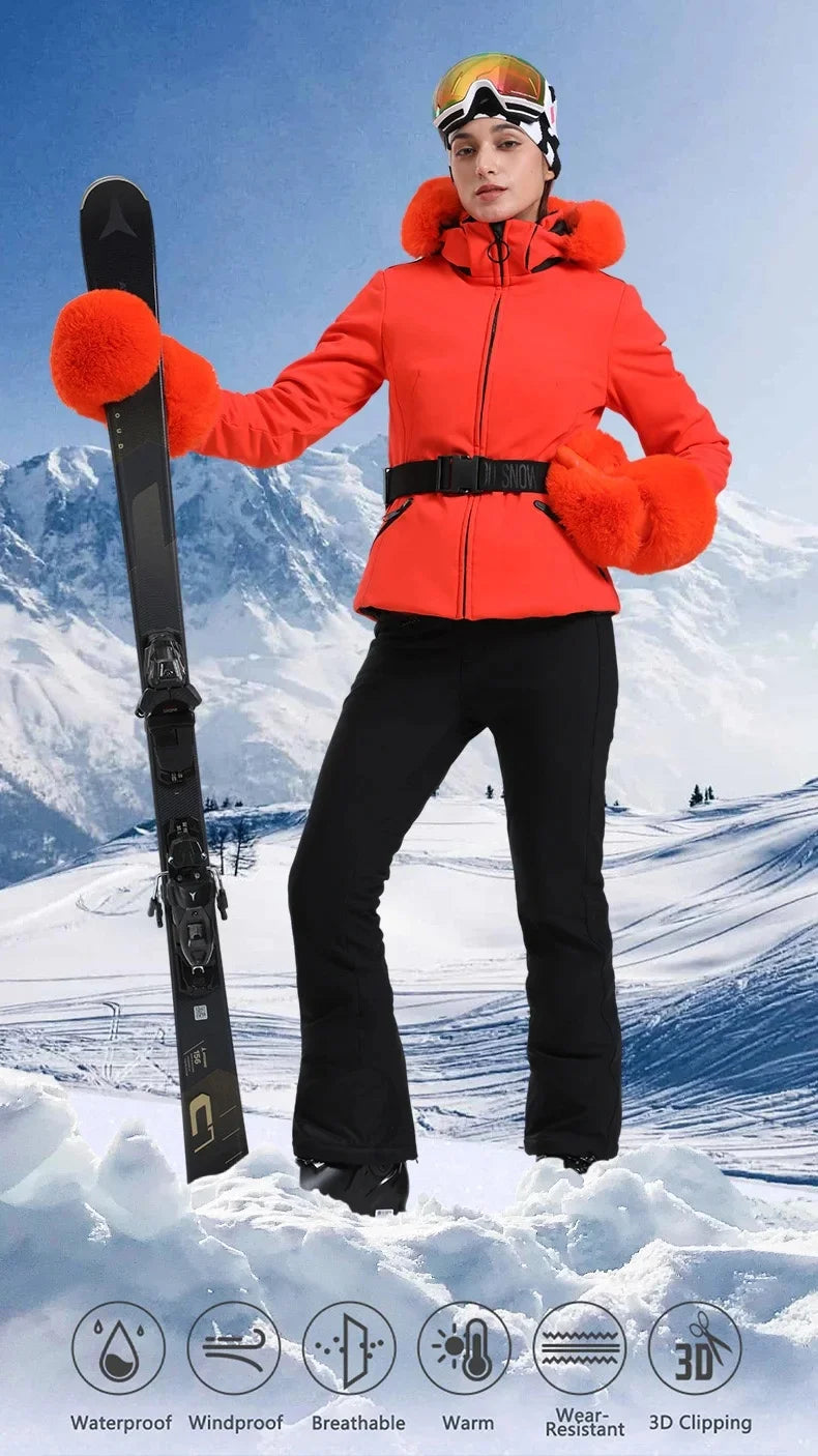 Gsou Snow 2025 Women's Slim Fit Ski Jancket  Waterproof Windproof Thermal Insulated  Snow coat Breathable Winter Sports