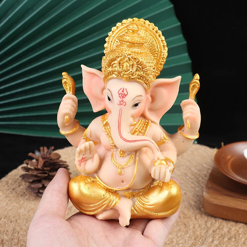 Gold Lord Ganesha Buddha Statue Elephant God Sculptures Ganesh Figurines