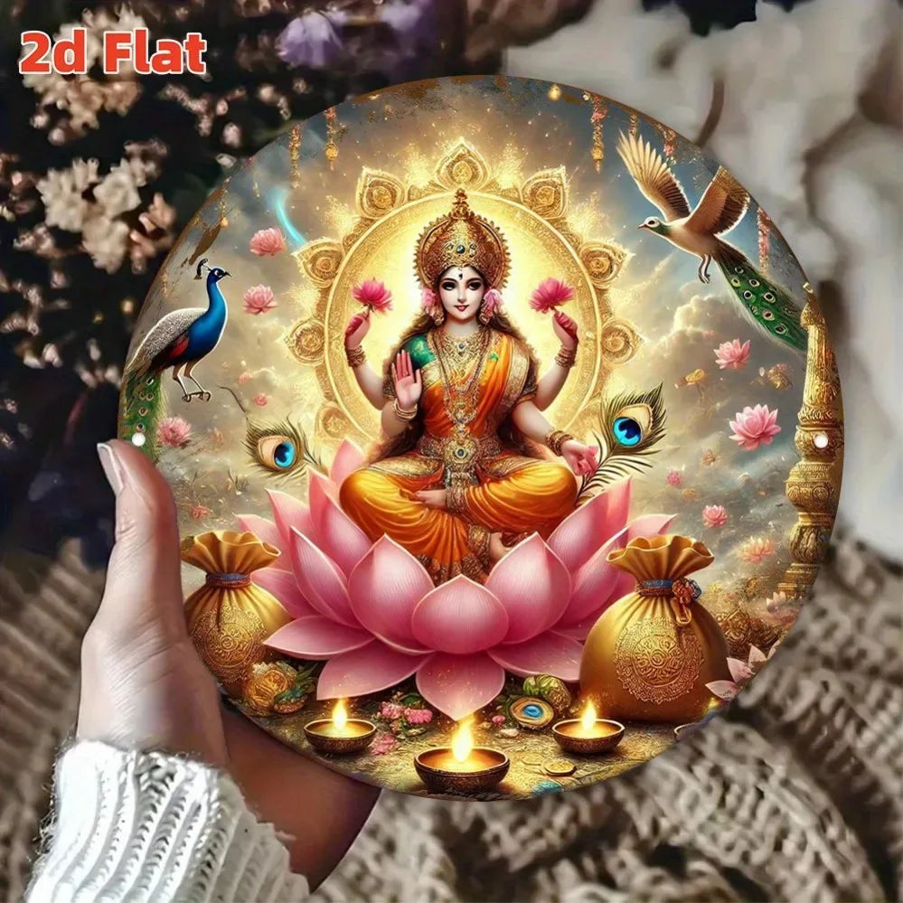 Lakshmi Goddess Wall Art - Hindu Buddhist Decor | Lotus, Peacock & Bird Motifs | Ideal for Temple, Hotel & Restaurant
