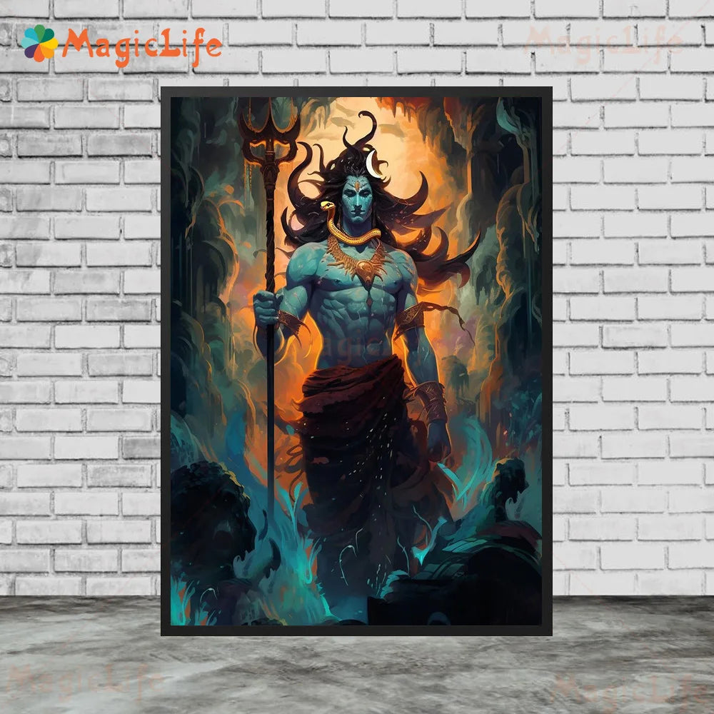 Indian Religion Shiva God Posters Wall Pictures For Living Room Cartoon Poster Home Decor Wall Art Canvas Painting Unframed