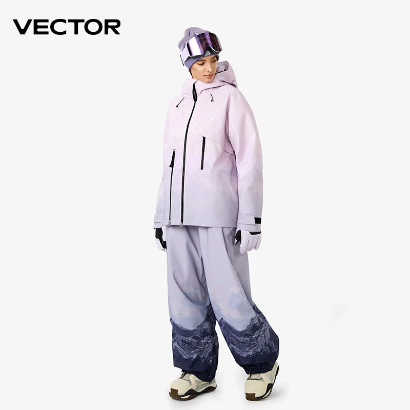 VECTOR Men Women 3L Cotton Ski Jacket Ski Pants Winter Warm Windproof Waterproof Outdoor Sports Snowboard Ski Coat Trousers