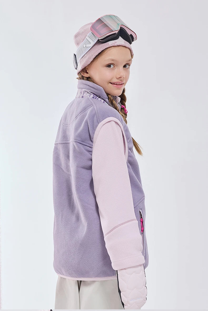 VECTOR Children Boy and Girl Color Clash Fleece Vest Mid Layer Warmth Lock Warm Quick Drying Ski Outdoor Sports Skiing Hiking