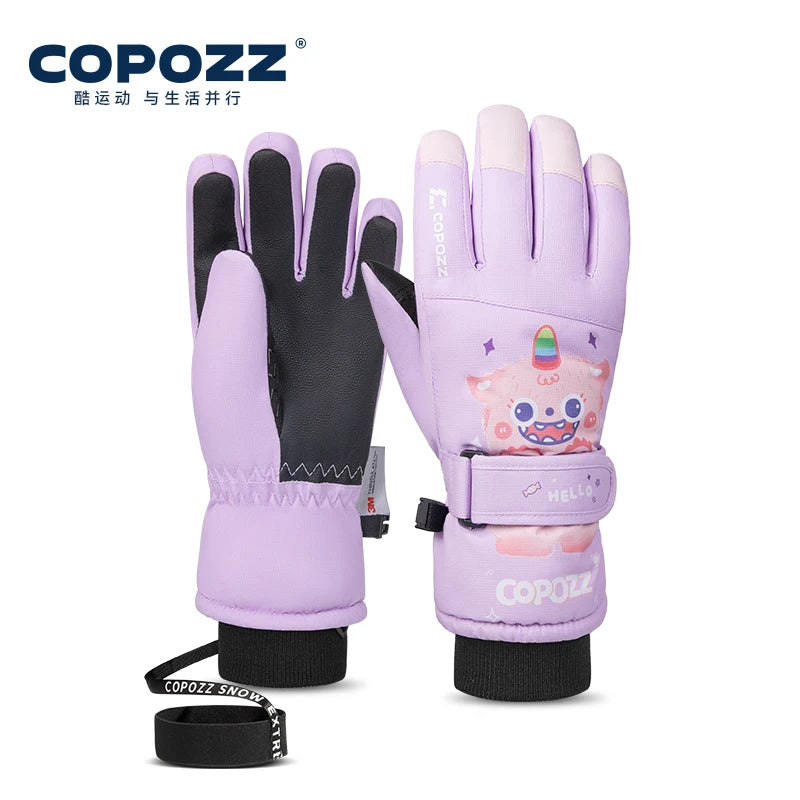 COPOZZ New Children's Ski Gloves 3M Thinsulate Wear resistant Winter Thermal Gloves Cartoon Waterproof Snowboard Gloves For Kids