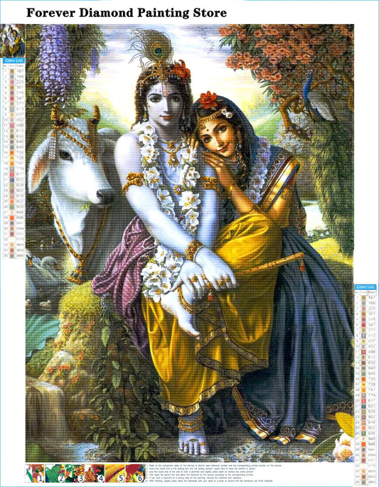 Indian God Radha Krishna Wall Art Full Diamond Painting Hindu Art Cross Stitch Embroidery Picture Mosaic Craft Living Room Decor