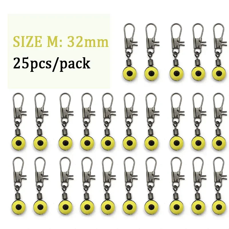 25pcs Running Feeder Swivel Bead With Snap Accessories For Carp Fishing Sliding Rolling Swivel Fishing Fishing Tools Equipment