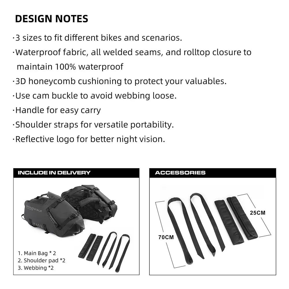 Rhinowalk Motorcycle Side Bag 2PC 100% Waterproof 18L/28L/48L Motorbike Saddle Bag Motor Pannier Bag Saddle Bags Travel Luggage