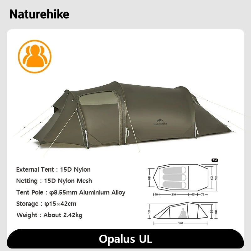 Naturehike Opalus UL 2-3 Man Hiking Tent Portable 4 Seasons High Strength 15D Nylon Backpack Trekking Tunnel Tent CNK2450WS036