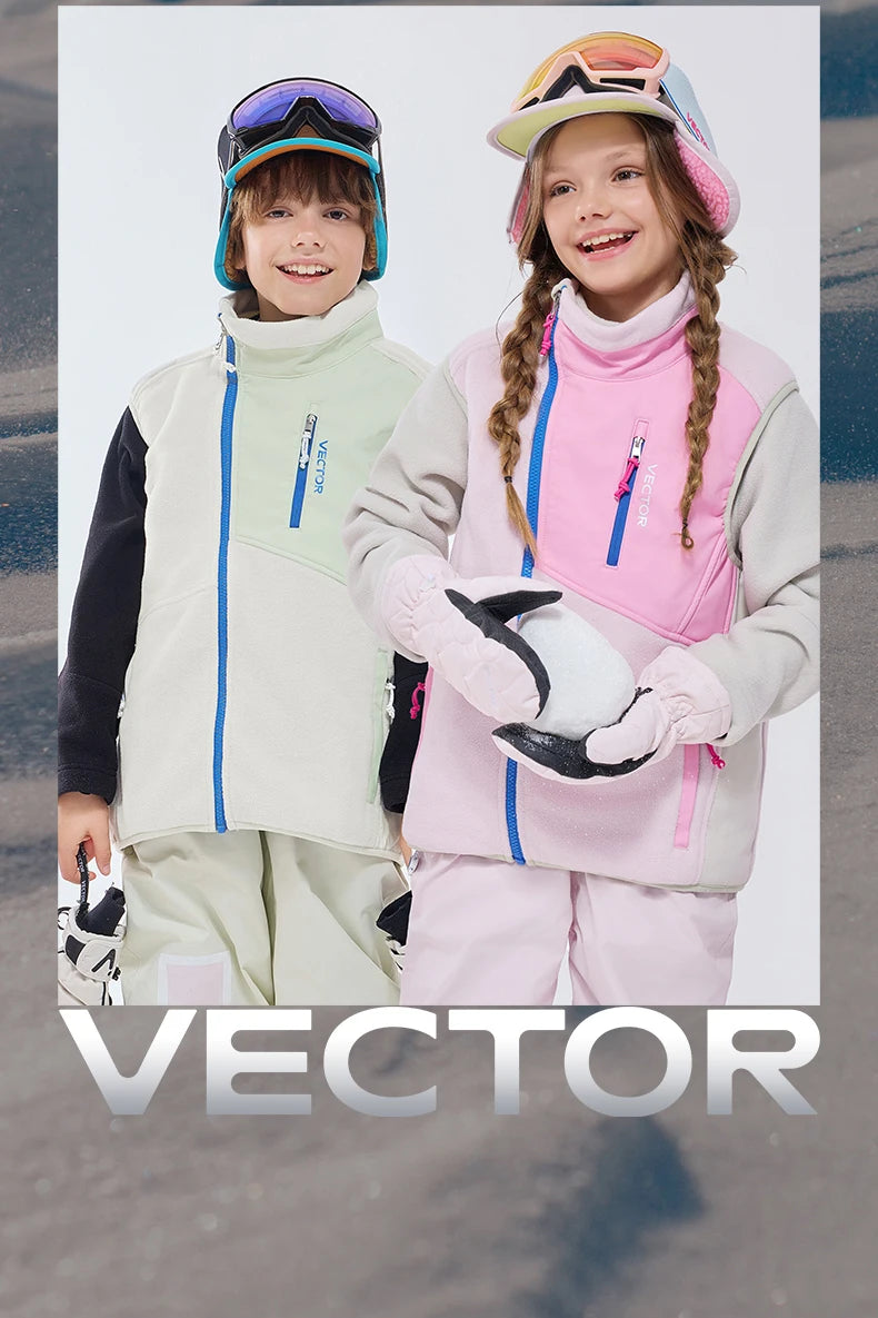 VECTOR Children Boy and Girl Color Clash Fleece Vest Mid Layer Warmth Lock Warm Quick Drying Ski Outdoor Sports Skiing Hiking