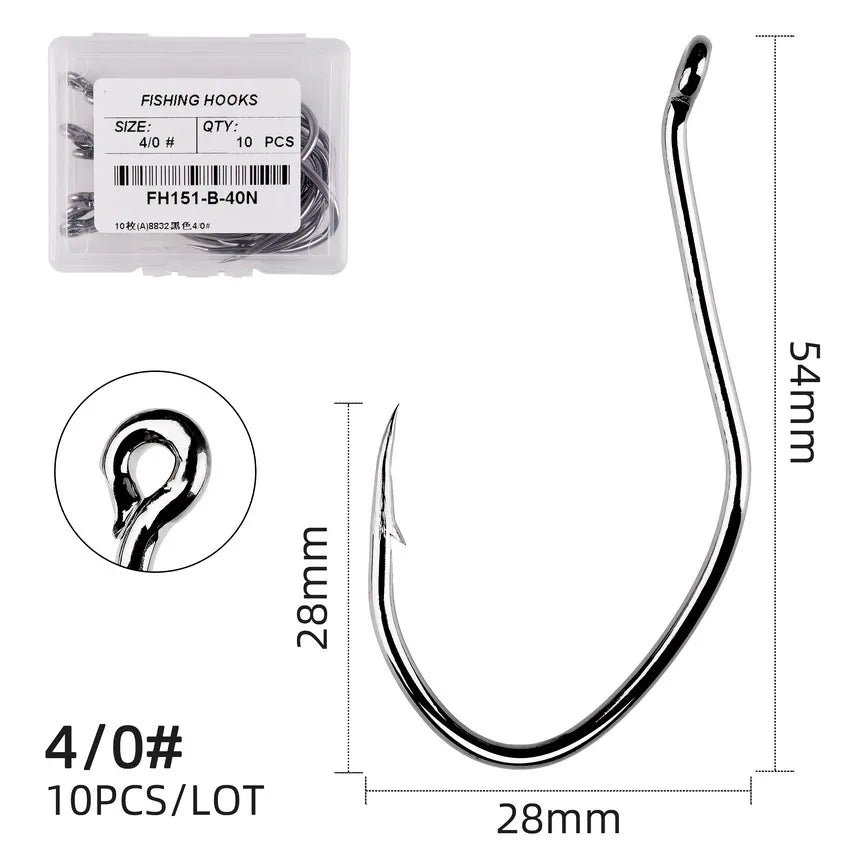 10pcs/Box Barbed Catfish Fishing Hooks High Carbon Steel Catfish Hook 6/0 -10 Fishhook V Sharp Circle Hook Fishing Tackle Box