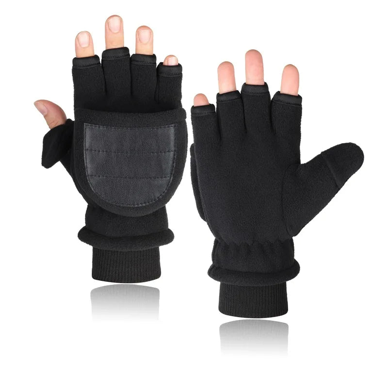 Winter Gloves Fingerless Convertible Warm Thermal Mittens Gloves Windproof Polar Fleece Warm men women double-layer Flap Gloves