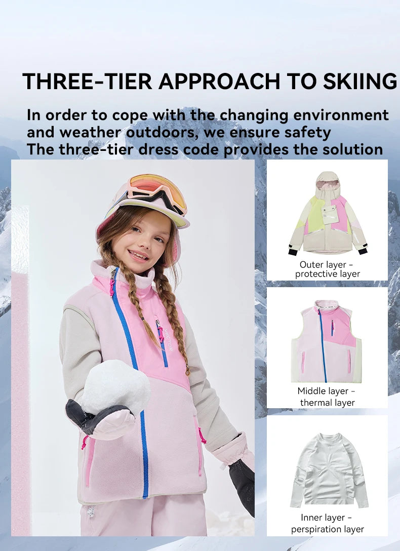 VECTOR Children Boy and Girl Color Clash Fleece Vest Mid Layer Warmth Lock Warm Quick Drying Ski Outdoor Sports Skiing Hiking
