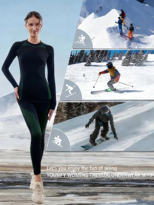 Women Skiing Underwear Set Fitness Thermal Gym Ski Snowboarding Hiking Jogging Sport Running Yoga Exercise Suit Long Johns