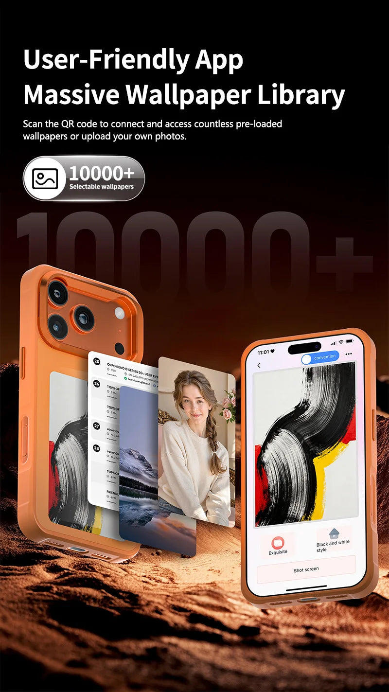 4.0" E-ink Display Phone Case for iPhone 17/17 Pro/17 Pro Max, Custom Selfie, Zero Power, Wireless Charging & NFC