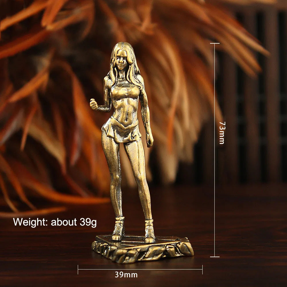 Brass Beautiful Girl Model Small Statue Beauty Lady Characters Miniature Figurine Desktop Decorations Crafts Home Decor Ornament