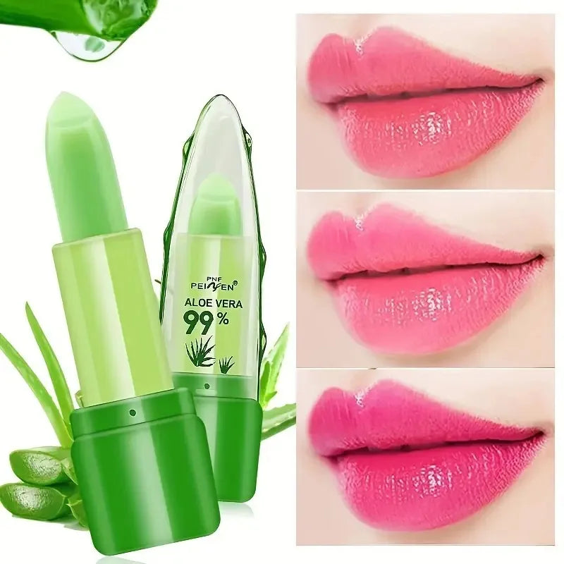Aloe Vera Color-changing Lipstick,Moisturizes Hydrates Waterproof Non-sticky Long-lasting Tinted Lip Gloss
