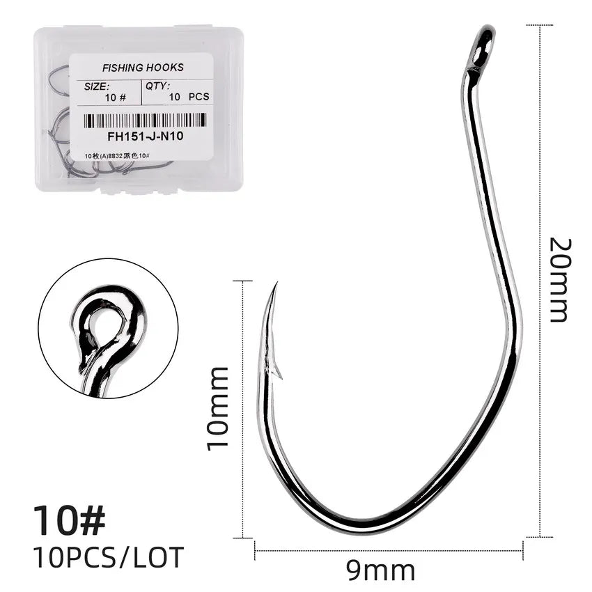 10pcs/Box Barbed Catfish Fishing Hooks High Carbon Steel Catfish Hook 6/0 -10 Fishhook V Sharp Circle Hook Fishing Tackle Box