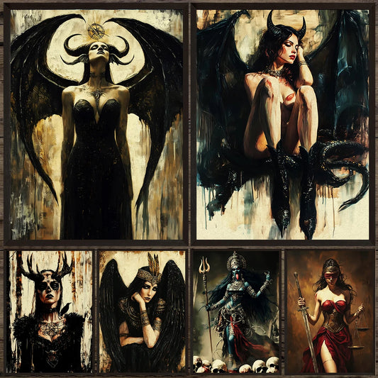Ancient Egyptian God And Indian Four Hands Goddess Vintage Wall Art Canvas Painting,Lilith,Nyx Kali Goddess Art Poster And Print